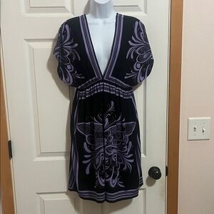 Black and Purple V-Neck Dress